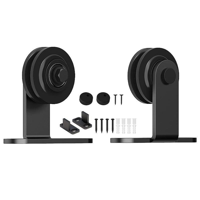 skysen Sliding Barn Door Hardware Roller Set Black (T Shape Roller Set) - Image 1